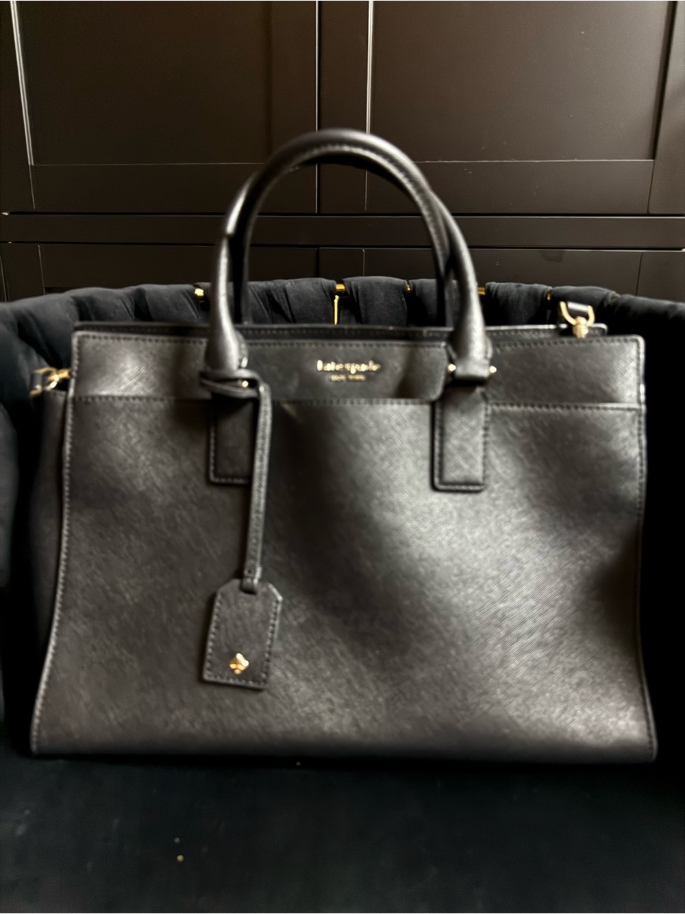 kate spade Black Saffiano Leather Medium Satchel Bag